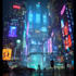 create cyberpunk futuristic city illustration