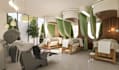 visualize spa interior, reception area, pedicure lounge, salon section rendering
