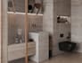 design a modern, luxury bathroom interior with products, realistic 3d render