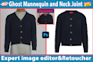 professional symmetrical neck joint ghost mannequin clothes photo editing