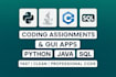 solve coding assignments and develop gui apps in python java c cpp and sql