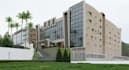 remodel institutional complex,building exterior rendering,glass facade,landscape