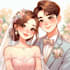 cute couple and wedding portrait illustration