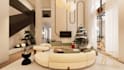 visualize 3d holiday livingroom interior, basement floor,loft lounge,vray render