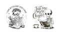 design custom skeleton reading a book and coffee shop logo