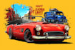 create cartoon car illustration with comic style