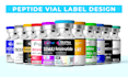 design peptide, vial, product label design, 3d mockup
