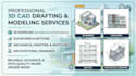 3d cad drafting elevations, mechanical sketch and modeling, sections, drawing