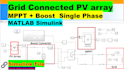 grid connected solar pv array with mppt and boost converter in matlab simulink