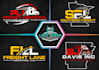 do modern transportation trucking logistics dispatching freight and cargo logo
