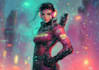 draw cybernetic sci fi character with detailed suit