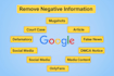 permanently remove harassing posts, article, mugshots, negative links on google