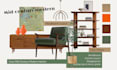 create a cozy mid century modern interior mood board and layout