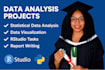 do statistical data analysis using r, python, excel,  spss and write  a report