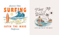 do hand drawn beach surfing logo t shirt design