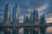 futuristic 3d skyscraper,cityscape round building, real estate,skyline rendering