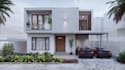 remodel contemporary cantilevered apartment backyard landscape, facade rendering