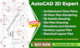 professionally 2d architectural floor plan, house plans in autocad