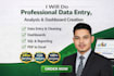 data entry, excel data analysis, dashboard, data cleaning, and PDF to excel