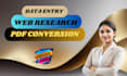 do accurate data entry web research and PDF conversion