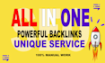 do all in one offpage powerful SEO backlinks unique service