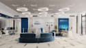 redesign modern lobby reception,seating lounge, glass facade,led light,staircase