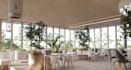 refurnish 3d biophilic cafe, beauty center,soft interior render,dining reception