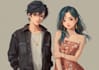 design a romantic couple in anime style