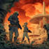 draw epic sci fi artwork with spaceships and planets