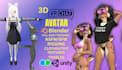 create  custom 3d vrchat character model, furry avatar, vseeface, sfm, vrm model