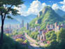 do anime city and nature background
