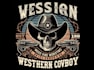 create vintage skull western cowboy logo