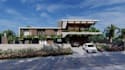 redesign modern commercial complex, front elevation, facade,3d house rendering