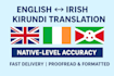 translate documents in english, irish and kirundi