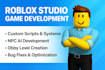 build roblox studio game, maps custom scripts, obby levels, npc ai and bug fixes
