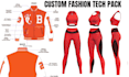 design fashion tech pack for clothing, activewear, sports wear, gymwear, apparel