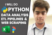data analysis, etl, python scripts, create data visuals