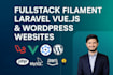fullstack saas website using laravel, vuejs, wordpress, filamentphp developer
