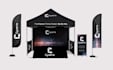 design canopy tent, feather flag, backdrop banner