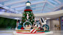 3d shopping mall decor,christmas ornament,festive art design,lighting,cgi render