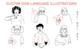 draw vector asl line art illustrations and gestures