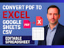 convert pdf to excel, google sheets, csv with editable spreadsheet data entry