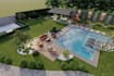 do backyard landscape design with pool, deck, pergola, and patio 3d renderings