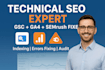 fix technical SEO issues using google search console, ga4 and semrush