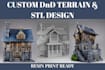 design custom dnd terrain, modular props, snap fit stl and 3d printable assets