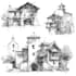 sketch houses and buildings