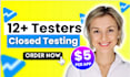 provide 12 testers or 20 testers for google play console closed testing of app
