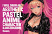 illustrate aesthetic pastel anime character illustrations