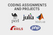 do coding tasks and projects in lisp, julia, matlab, python, c, java, javascript