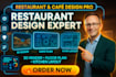create restaurant design, cafe interior, kitchen layout and 3d rendering